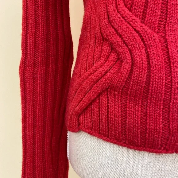 Gucci Chunky Alpaca Wool Blend Red Cardigan Cable Knit Sweater Made in Italy - Picture 5 of 16